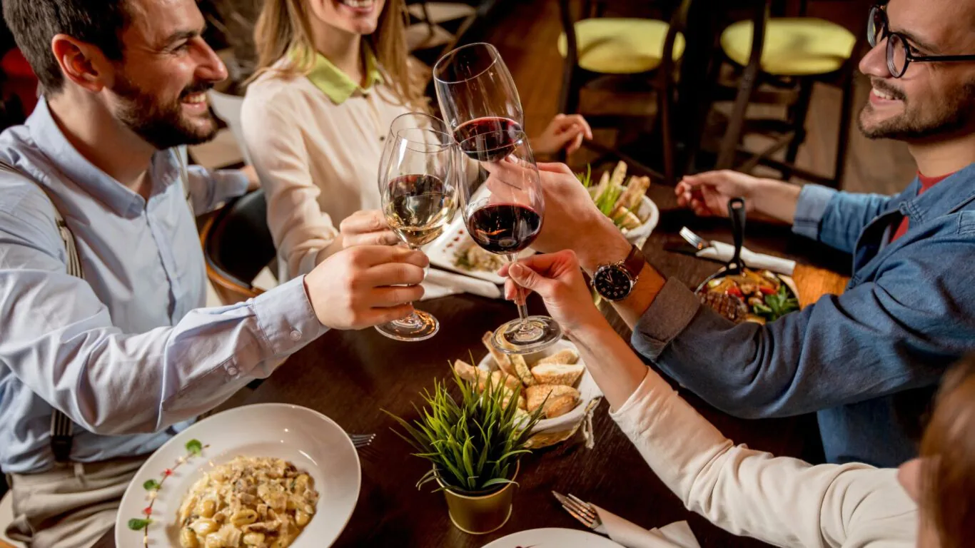 guests having dinner stock