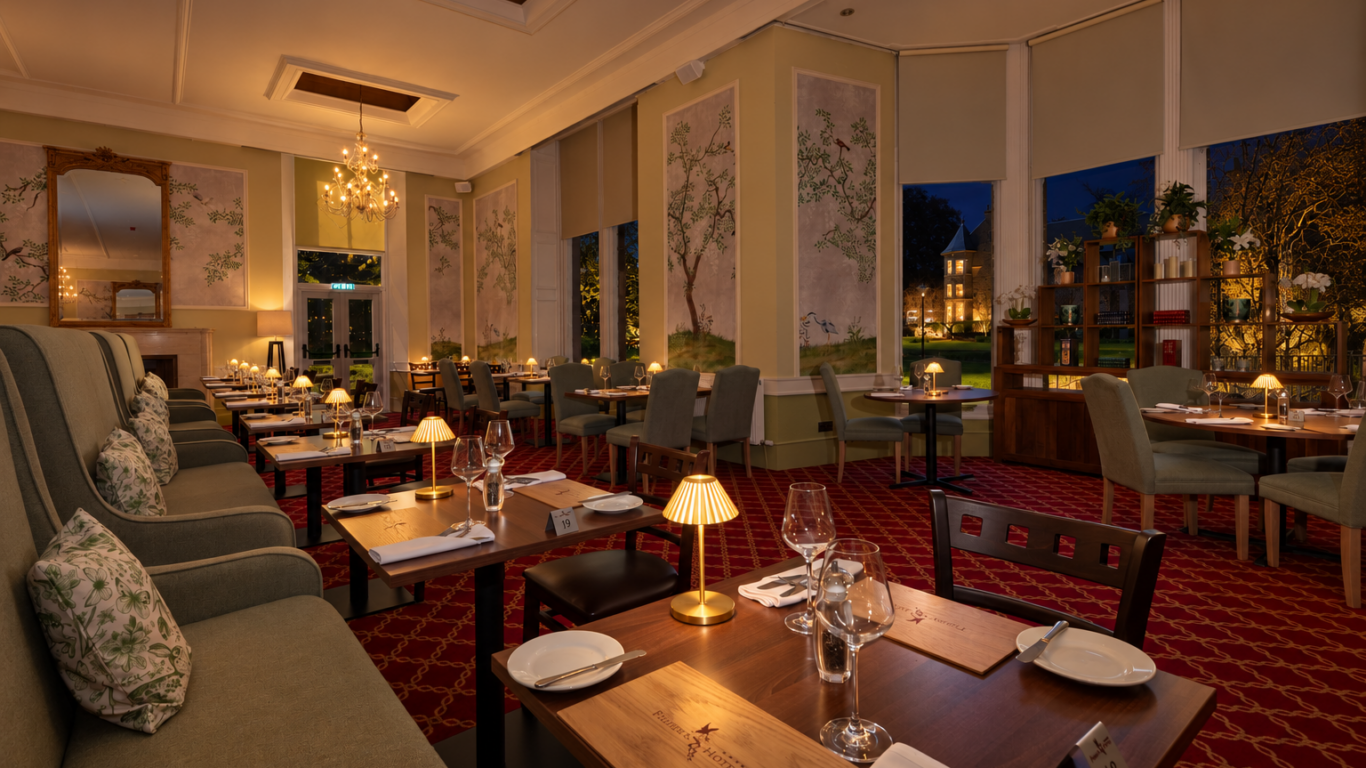 Garden restaurant, AI altered to be night time