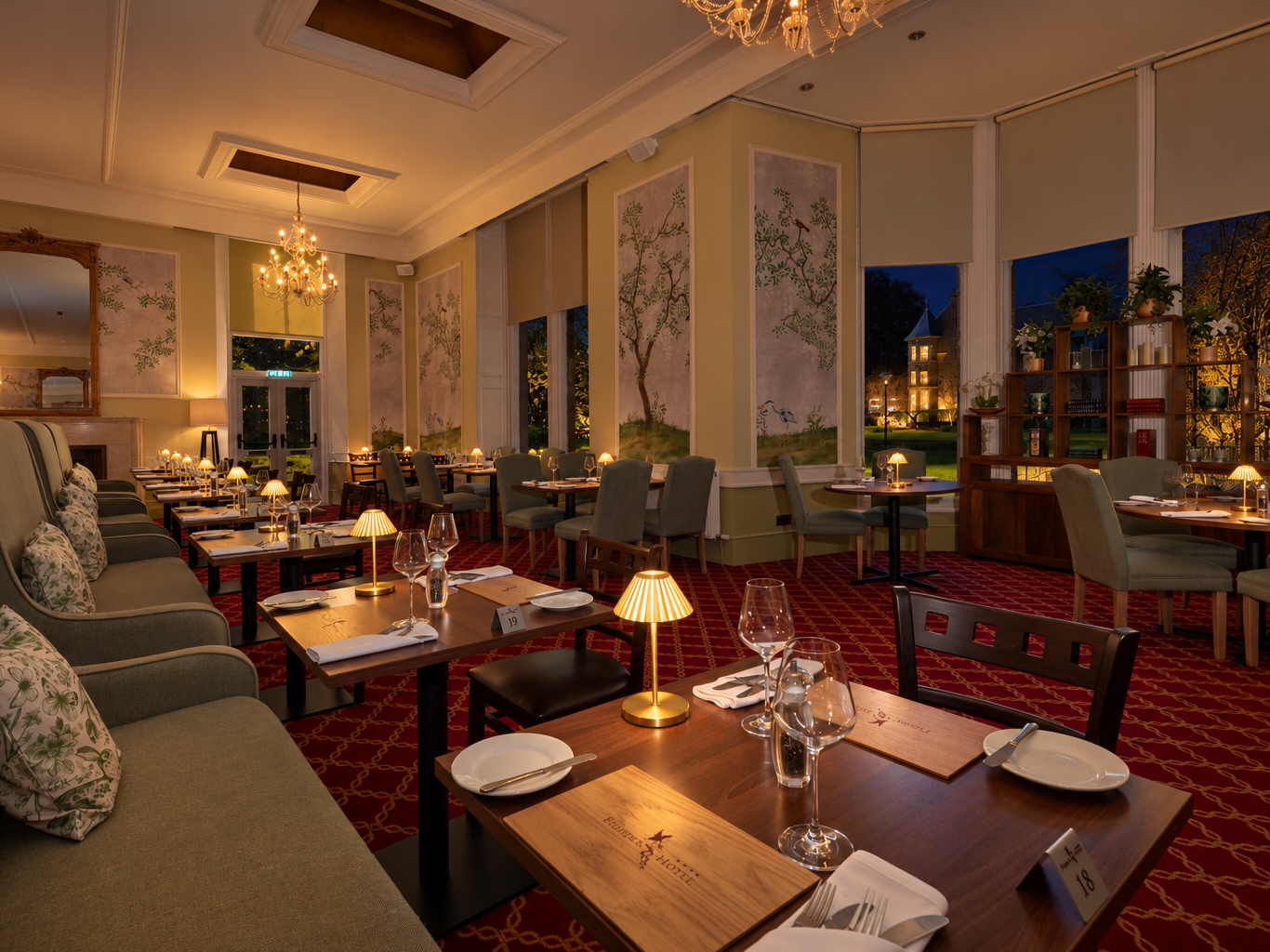 Garden restaurant, AI altered to be night time