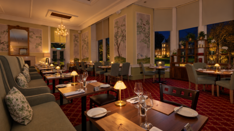 Garden restaurant, AI altered to be night time